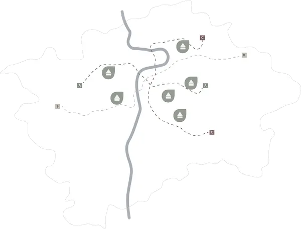 Mapa Prahy s vyznačenými domy ve správě Midoma Správa